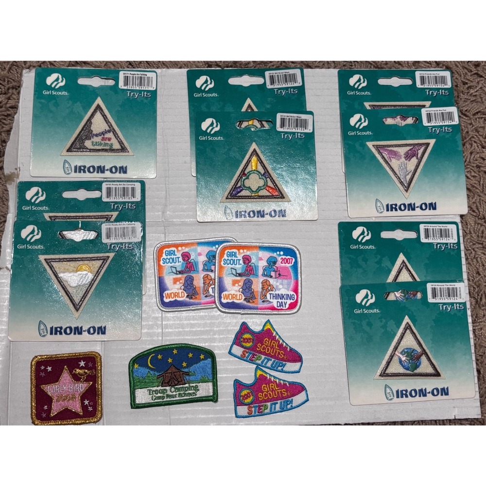 Girl Scout Brownie Try-Its & Patches Lot of 15 NIP Iron-On Vintage 2007 08